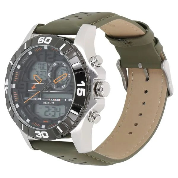 Fastrack Quartz Analog Digital Orange Dial Leather Strap Watch for Guys ns38035sl03 / 38035sl03 - KRISHNA WATCH COMPANY