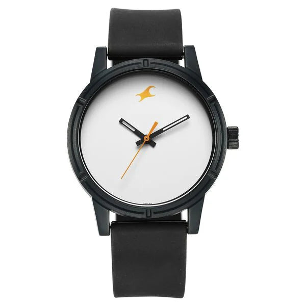 Fastrack Tees Quartz Analog White Dial Silicone Strap Watch for Guys 38062pp12
