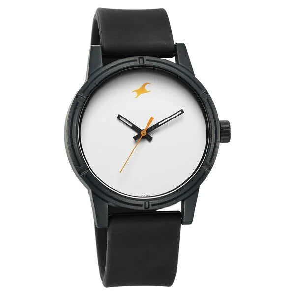 Fastrack Tees Quartz Analog White Dial Silicone Strap Watch for Guys 38062pp12