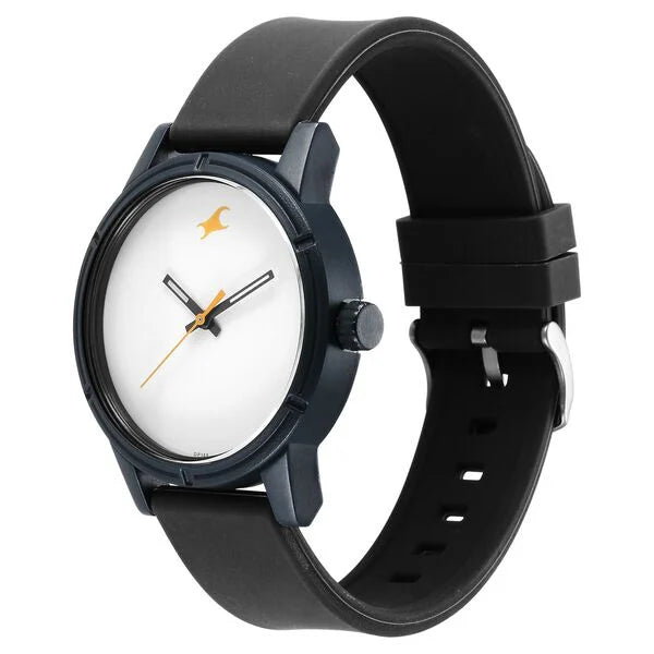 Fastrack Tees Quartz Analog White Dial Silicone Strap Watch for Guys 38062pp12