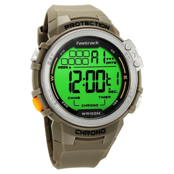 Fastrack Digital Dial Green Silicone Strap Watch For Guys 38068PP04 - KRISHNA WATCH COMPANY