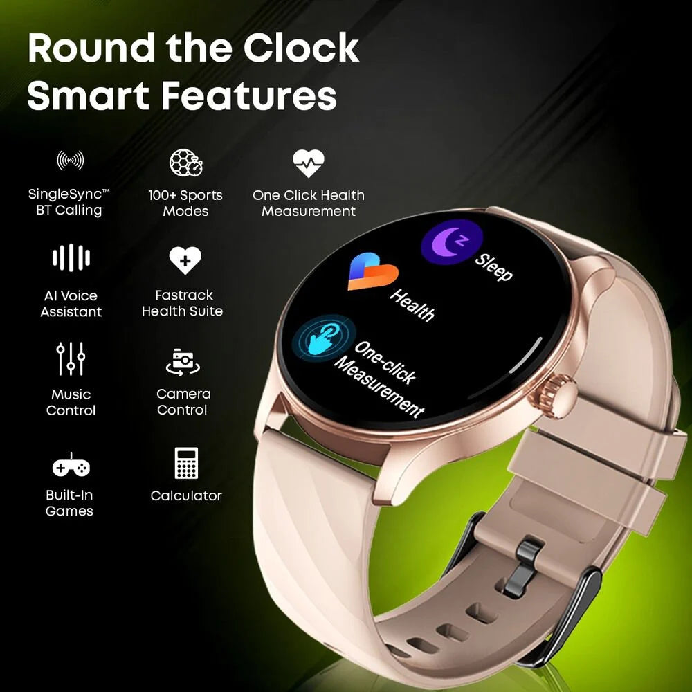Fastrack Jupiter R1 With 3.50 cm, BT Calling, 100+ Sports Mode, IP68, AI Voice Assistant, Fashion Smartwatch - 38088pp07k - KRISHNA WATCH COMPANY