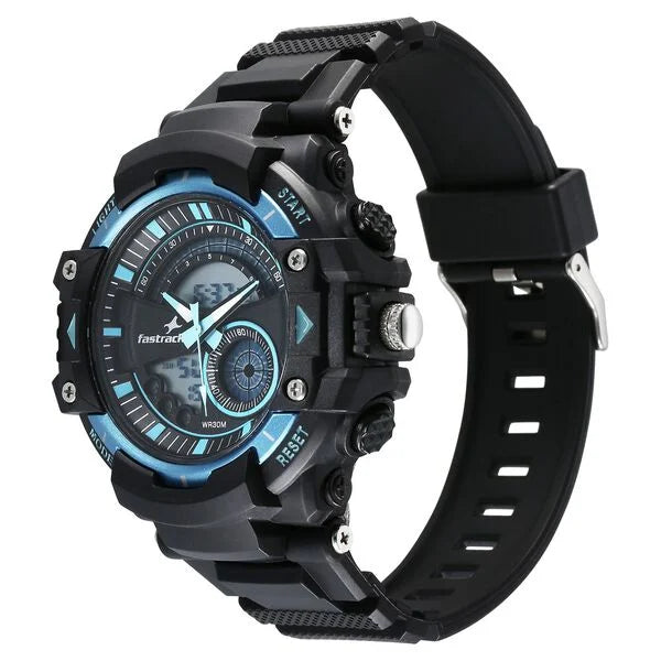 Fastrack StreetStyle Quartz Digital Black And Blue Dial Black PU Strap Unisex Watch 38097pp01w - KRISHNA WATCH COMPANY