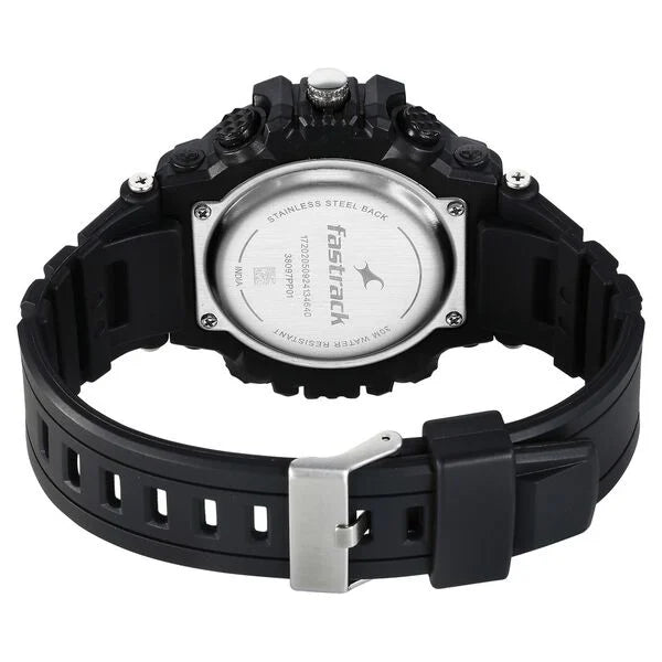 Fastrack StreetStyle Quartz Digital Black And Blue Dial Black PU Strap Unisex Watch 38097pp01w - KRISHNA WATCH COMPANY