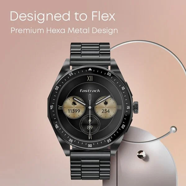 Fastrack Radiant FX1 Luxury Metal Smartwatch with 3.6 cm AMOLED Display, SingleSync BT Calling, Functional Crown - Steel 38123sm01 - KRISHNA WATCH COMPANY