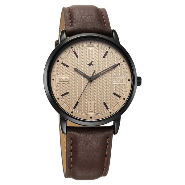 Fastrack Stunners X Quartz Analog Beige Dial Leather Strap Watch For Guys - 38159NL02 - KRISHNA WATCH COMPANY