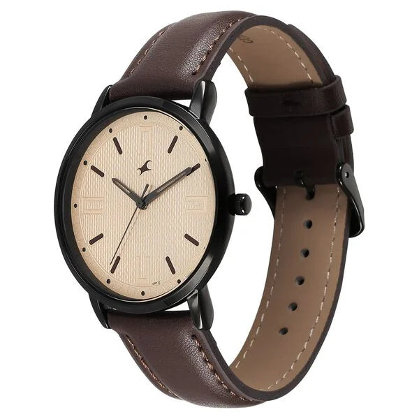 Fastrack Stunners X Quartz Analog Beige Dial Leather Strap Watch For Guys - 38159NL02 - KRISHNA WATCH COMPANY
