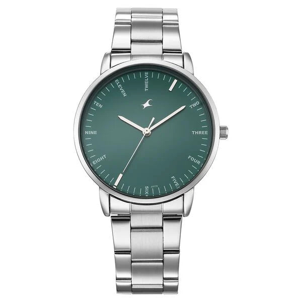 Fastrack Stunners X Quartz Analog Green Dial Stainless Steel Strap Watch For Guys 38159sm03 - KRISHNA WATCH COMPANY