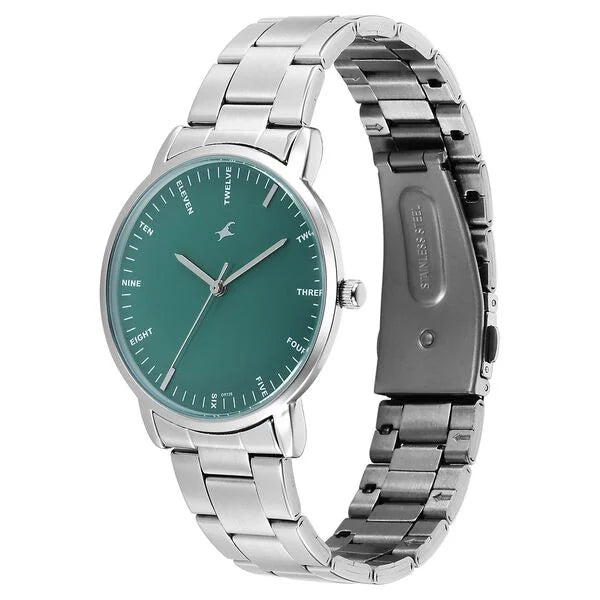 Fastrack Stunners X Quartz Analog Green Dial Stainless Steel Strap Watch For Guys 38159sm03 - KRISHNA WATCH COMPANY