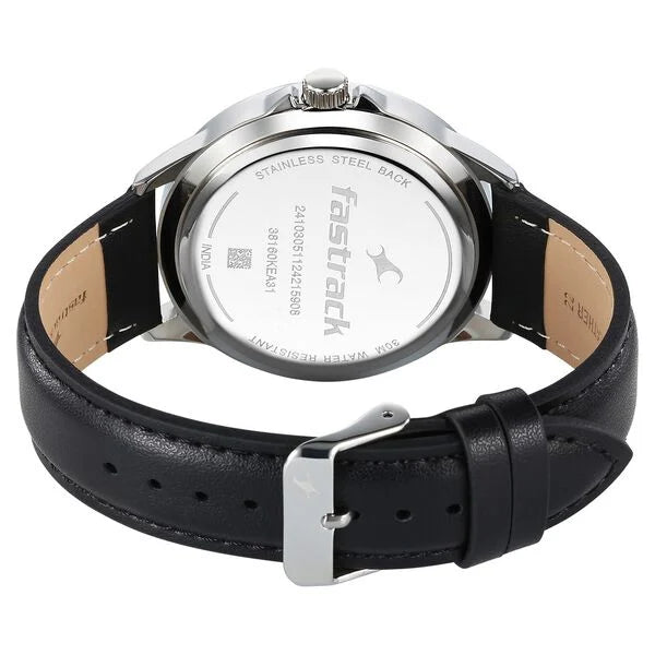 Fastrack Stunners X Quartz Analog Black Dial Leather Strap Watch For Guys 38160sl01 - KRISHNA WATCH COMPANY
