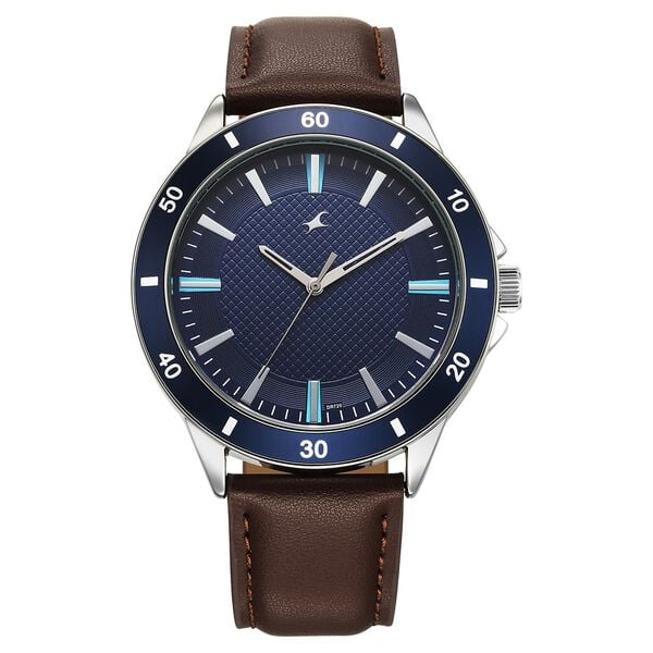 Fastrack Stunners X Quartz Analog Blue Dial Leather Strap Watch For Guys 38160sl04 - KRISHNA WATCH COMPANY