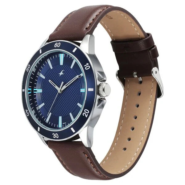 Fastrack Stunners X Quartz Analog Blue Dial Leather Strap Watch For Guys 38160sl04 - KRISHNA WATCH COMPANY
