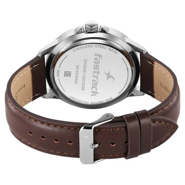 Fastrack Stunners X Quartz Analog Blue Dial Leather Strap Watch For Guys 38160sl04 - KRISHNA WATCH COMPANY