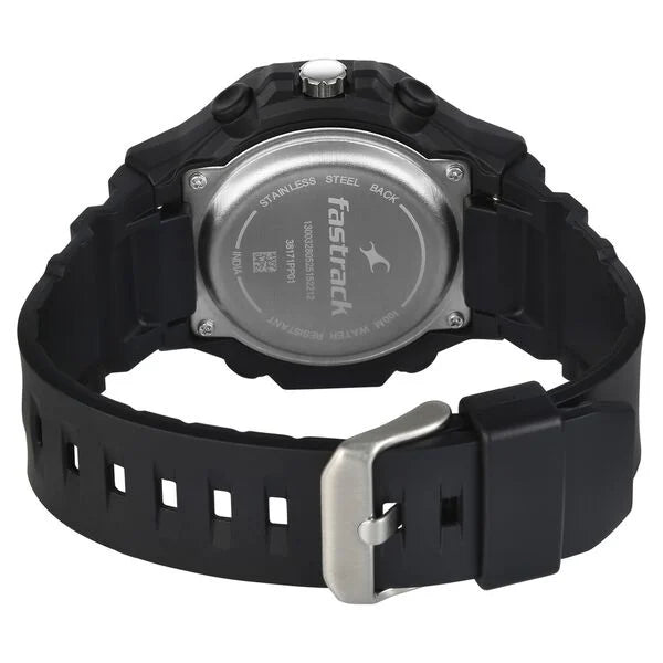 Fastrack Streetstyle Quartz Digital Black Dial Black PU Strap Watch For Guys 38171pp01