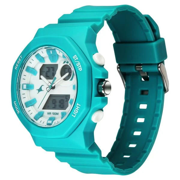 Fastrack Streetstyle Silver Dial Teal PU Strap Watch For Guys 38171pp02 - KRISHNA WATCH COMPANY