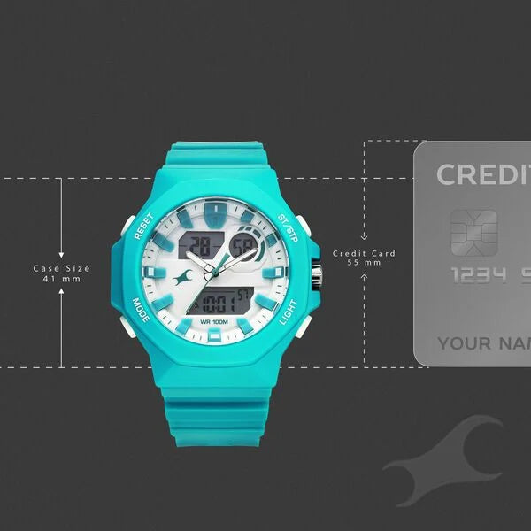 Fastrack Streetstyle Silver Dial Teal PU Strap Watch For Guys 38171pp02 - KRISHNA WATCH COMPANY
