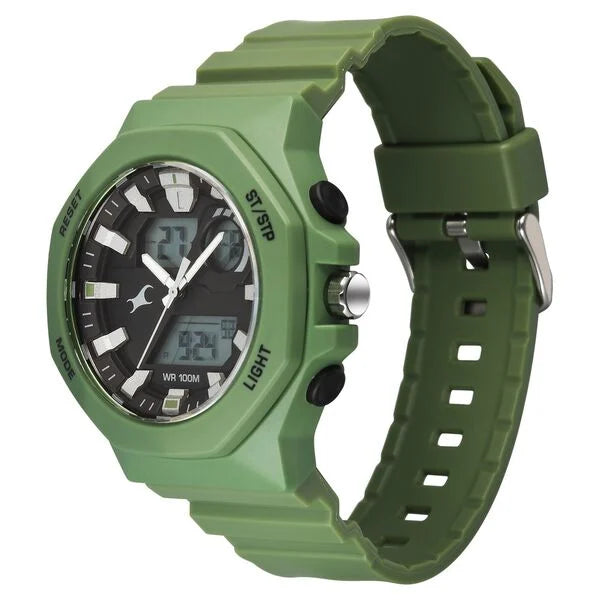 Fastrack Streetstyle Quartz Digital Black Dial Green PU Strap Watch For Guys 38171pp03