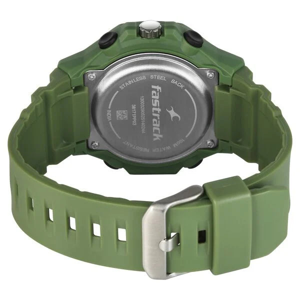 Fastrack Streetstyle Quartz Digital Black Dial Green PU Strap Watch For Guys 38171pp03