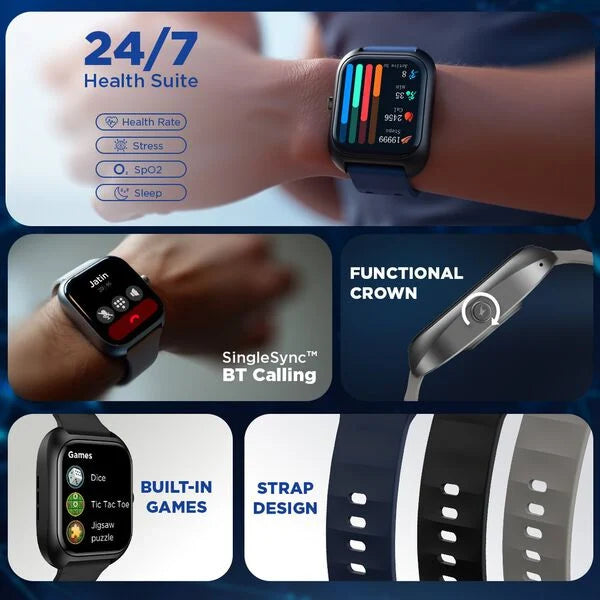 Fastrack VOX Plus - 4.69 cm Ultra Vu Display, To do list, Offline Voice Commands, Functional Crown, IP68 Smartwatch 38175pp01k - KRISHNA WATCH COMPANY