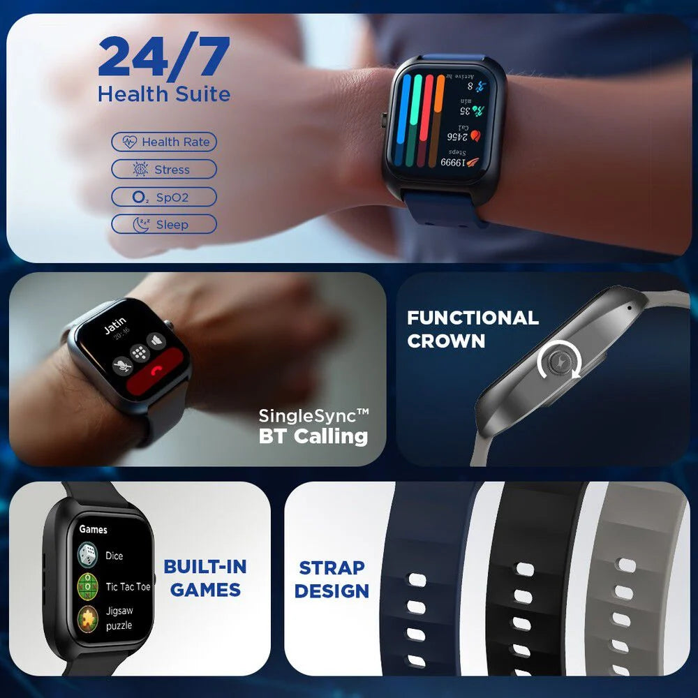 Fastrack VOX Plus - 4.69 cm Ultra Vu Display, Offline Voice Commands, To do list, Functional Crown, IP68 Smartwatch - 38175PP02K - KRISHNA WATCH COMPANY