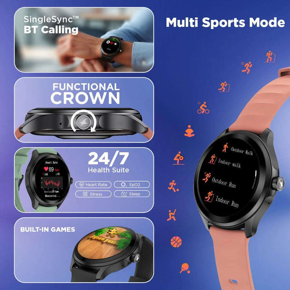 Fastrack VOX Pro Smartwatch 3.5CM Ultra Vu Display, Offline Voice Commands, Functional Crown, HRM, Multiple Menu Styles - 38178PP03K - KRISHNA WATCH COMPANY