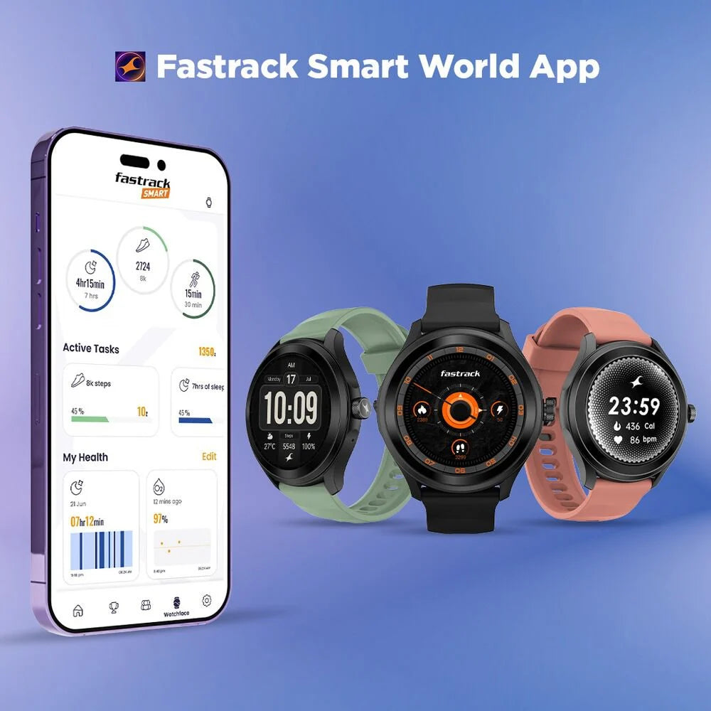 Fastrack VOX Pro Smartwatch 3.5CM Ultra Vu Display, Offline Voice Commands, Functional Crown, HRM, Multiple Menu Styles - 38178PP03K - KRISHNA WATCH COMPANY