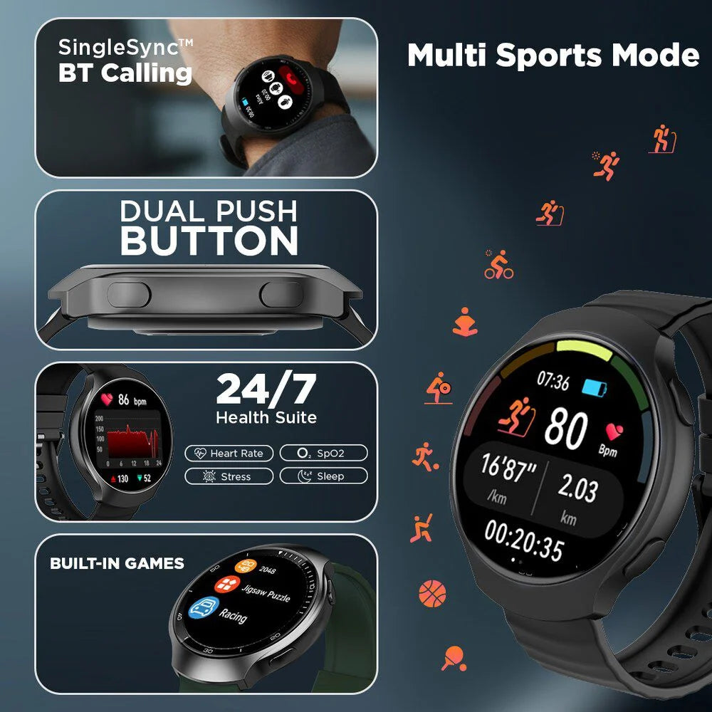 Fastrack VOX CirQ Smartwatch 3.5CM Ultra Vu Display, AI Watcface,AI Chat, 24/7 Health Suite, BT Calling, SpO2, HRM, IP68 - 38183pp02k - KRISHNA WATCH COMPANY