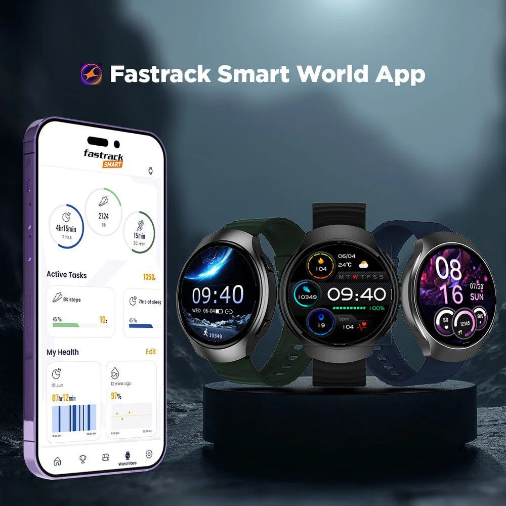 Fastrack VOX CirQ Smartwatch 3.5CM Ultra Vu Display, AI Watcface,AI Chat, 24/7 Health Suite, BT Calling, SpO2, HRM, IP68 - 38183pp02k - KRISHNA WATCH COMPANY
