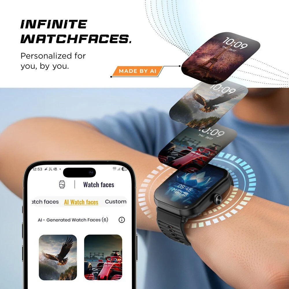 Fastrack MYND - 4.9 cm AMOLED Display, AI Watchface, Offline Voice Commands, AI Chat, BT Calling IP68 Smartwatch 38184pp01k - KRISHNA WATCH COMPANY