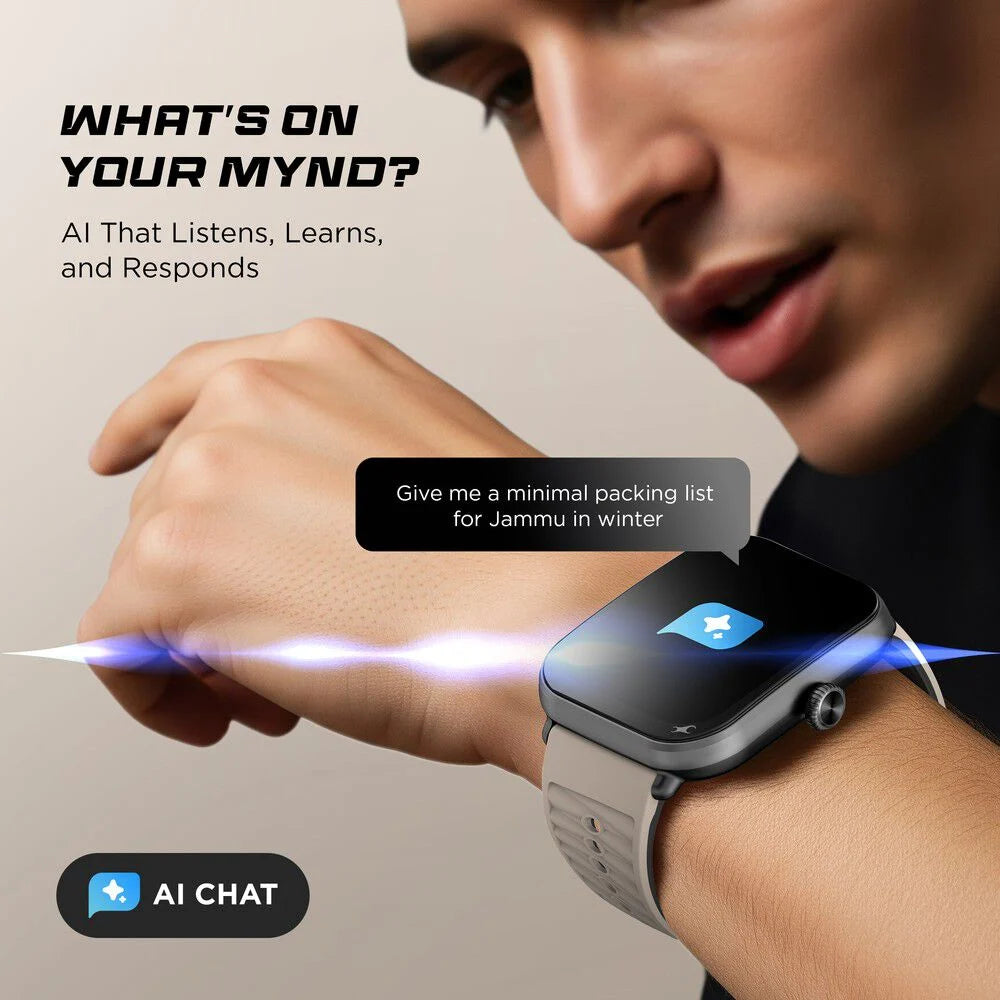 Fastrack MYND - 4.9 cm AMOLED Display, AI Watchface, Offline Voice Commands, AI Chat, BT Calling IP68 Smartwatch 38184pp01k - KRISHNA WATCH COMPANY