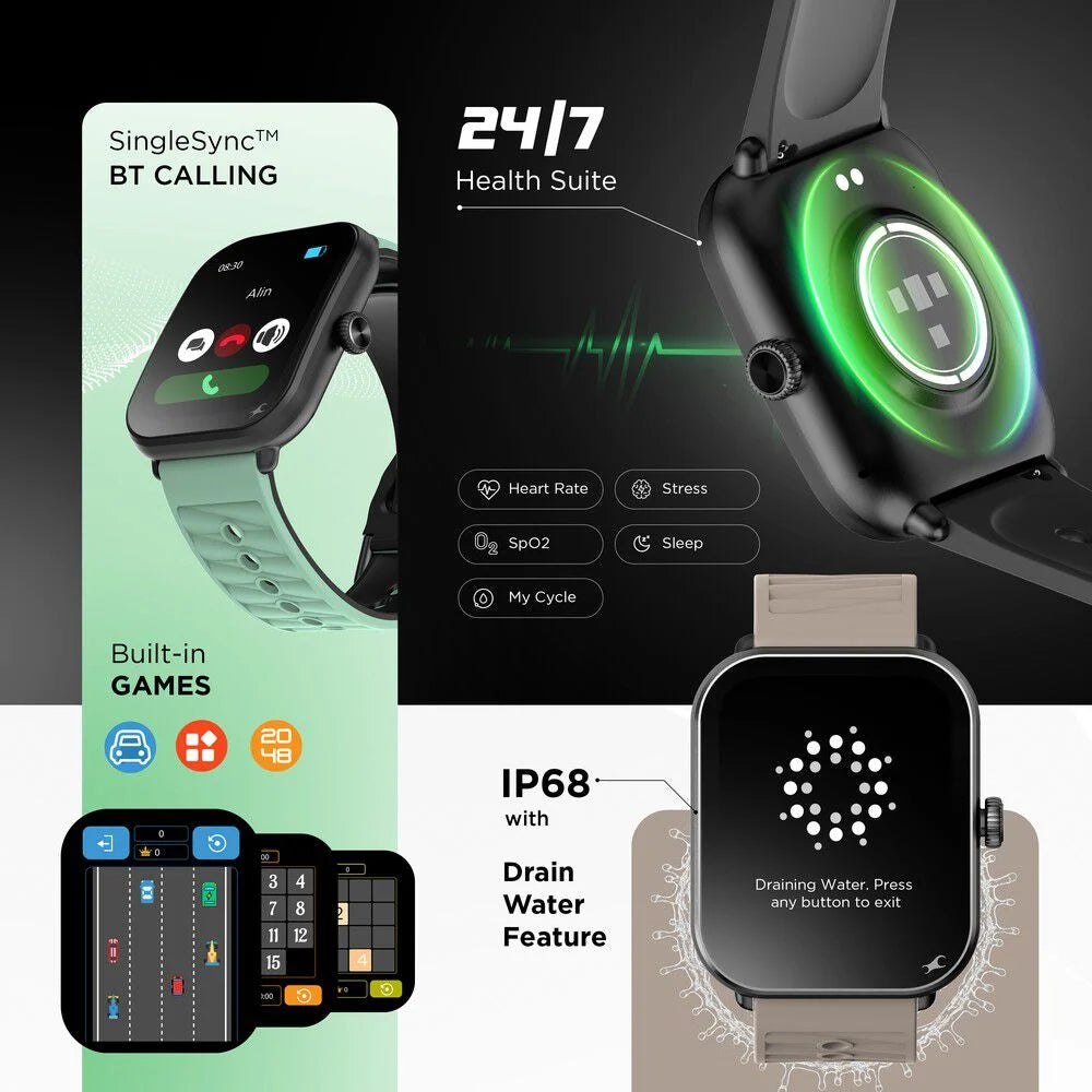 Fastrack MYND - 4.9 cm AMOLED Display, AI Watchface, Offline Voice Commands, AI Chat, BT Calling IP68 Smartwatch 38184pp01k - KRISHNA WATCH COMPANY