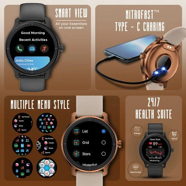 Fastrack Sleek Smartwatch 1.32" inch AMOLED Display, Sleek Design, Functional Crown, QR Hub, Multiple Menu Styles - 38185PP03K - KRISHNA WATCH COMPANY