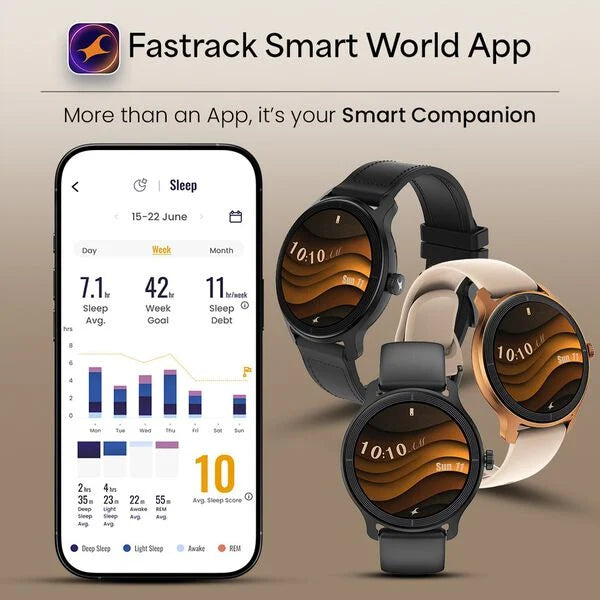 Fastrack Sleek Smartwatch 1.32" inch AMOLED Display, Sleek Design, Functional Crown, QR Hub, Multiple Menu Styles - 38185PP03K - KRISHNA WATCH COMPANY