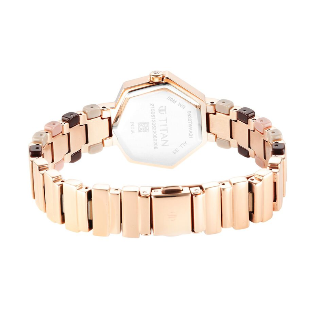 Titan Glitz Rose Gold Dial Analog Metal watch for Women - 95207WD01