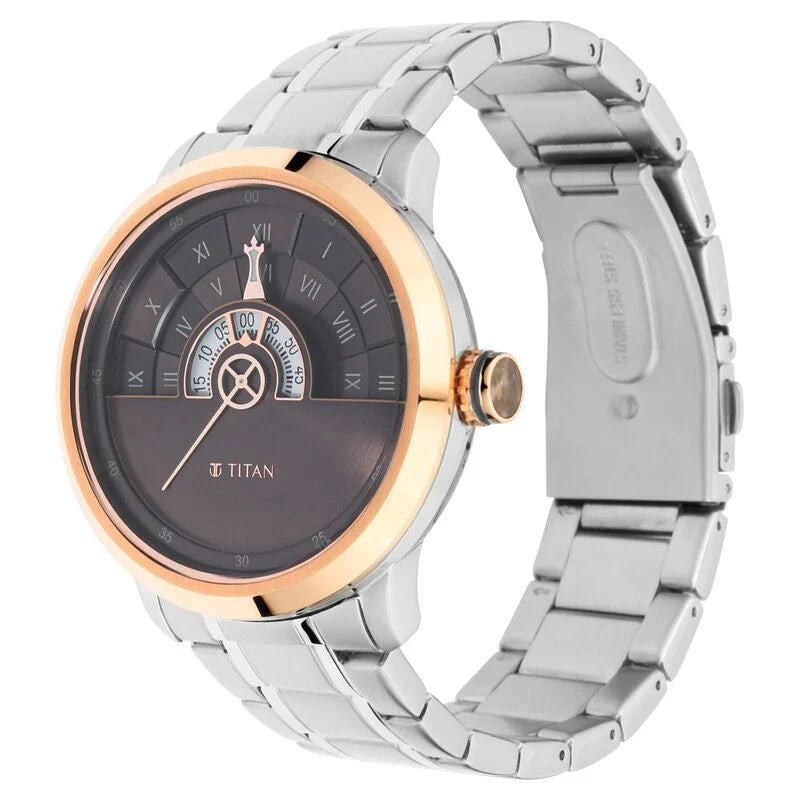 Titan Grandmaster Brown Dial Analog Stainless Steel Strap Watch for Men / 1828KM02 - KRISHNA WATCH COMPANY
