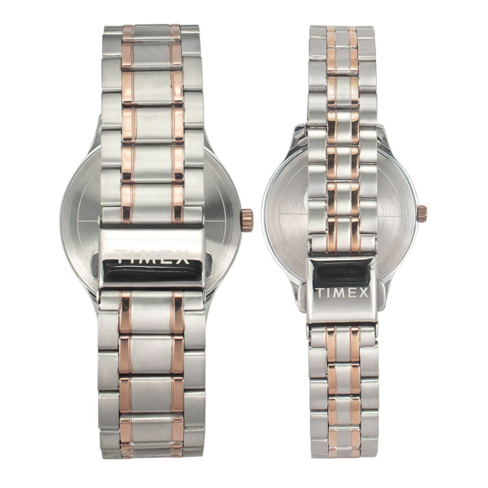 Timex Empera Pairs Silver Dial Round Case Day-Date + 3 Hands Function Watch TIMEX PAIR L+G TW00PR285 - KRISHNA WATCH COMPANY