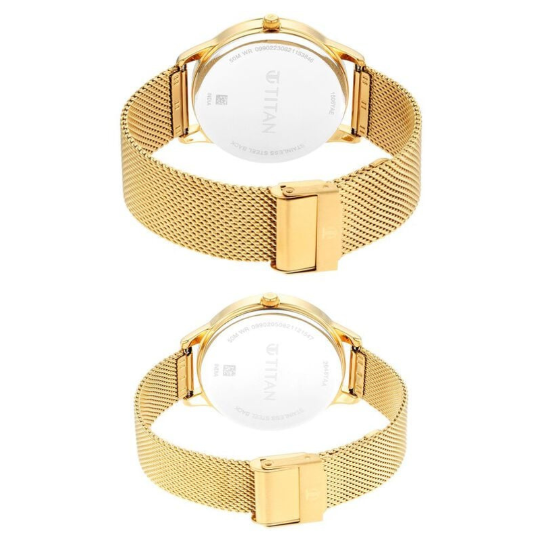 Titan Bandhan Champagne Dial Analog Stainless Steel Strap watch for Couple 18062648YM01