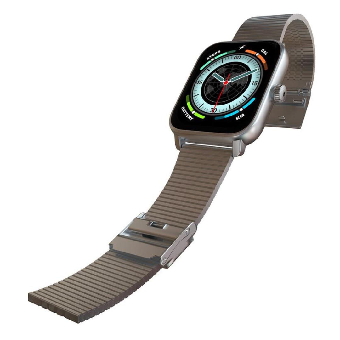 Fastrack Phantom with 1.85" Super HD Display Functional Crown BT Calling Premium Silver Solar Metal Smartwatch for Unisex 38103AM02 - KRISHNA WATCH COMPANY