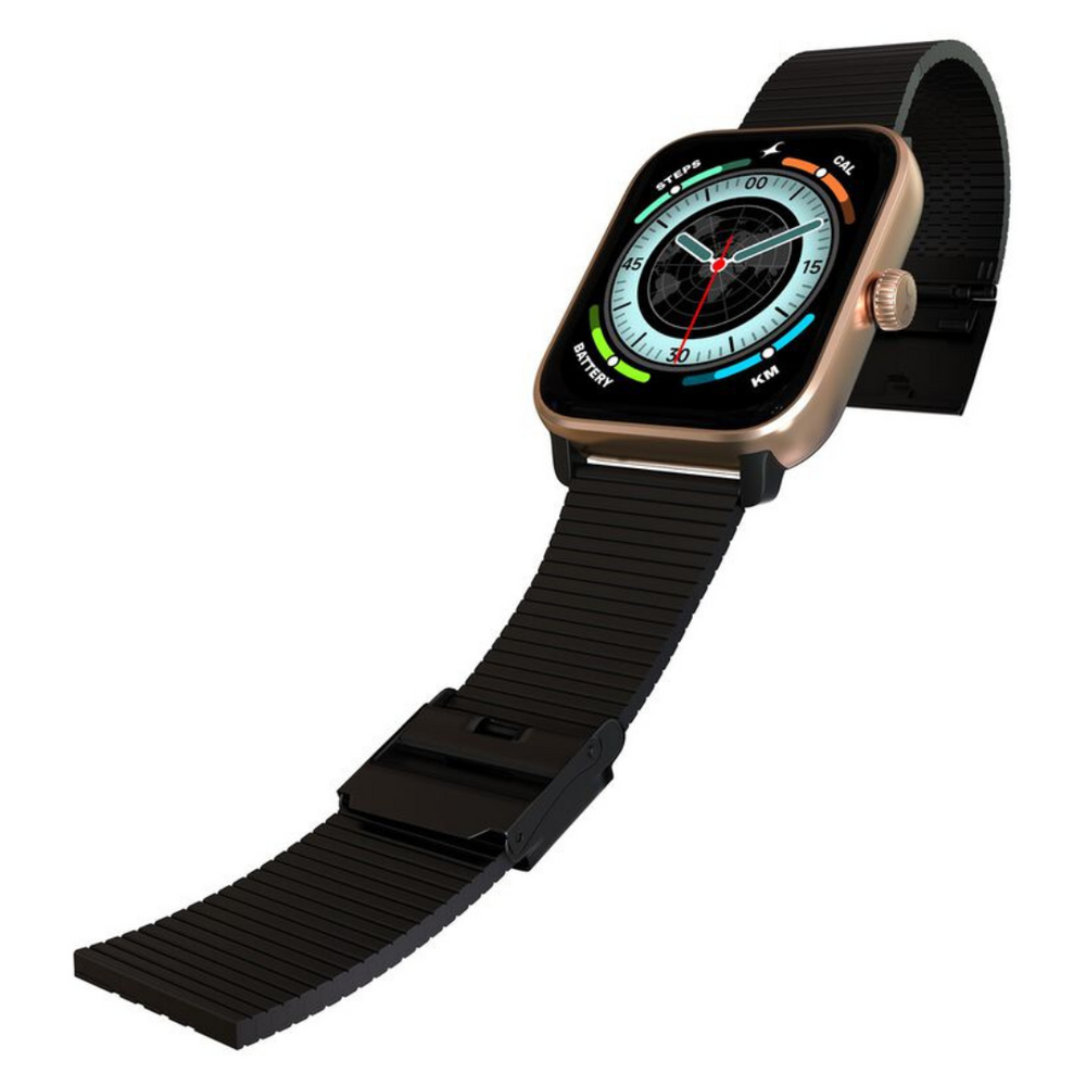 Fastrack Phantom with 1.85" Super HD Display Functional Crown BT Calling Premium Rose Gold with Black Solar Metal Smartwatch 38103AM03 - KRISHNA WATCH COMPANY