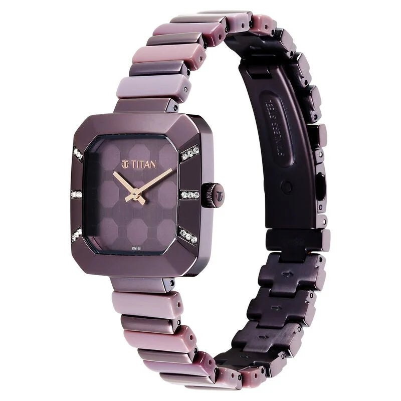 TITAN Glitz Purple Dial Metal & Plastic Strap Watch for Women 95208QD01 - KRISHNA WATCH COMPANY