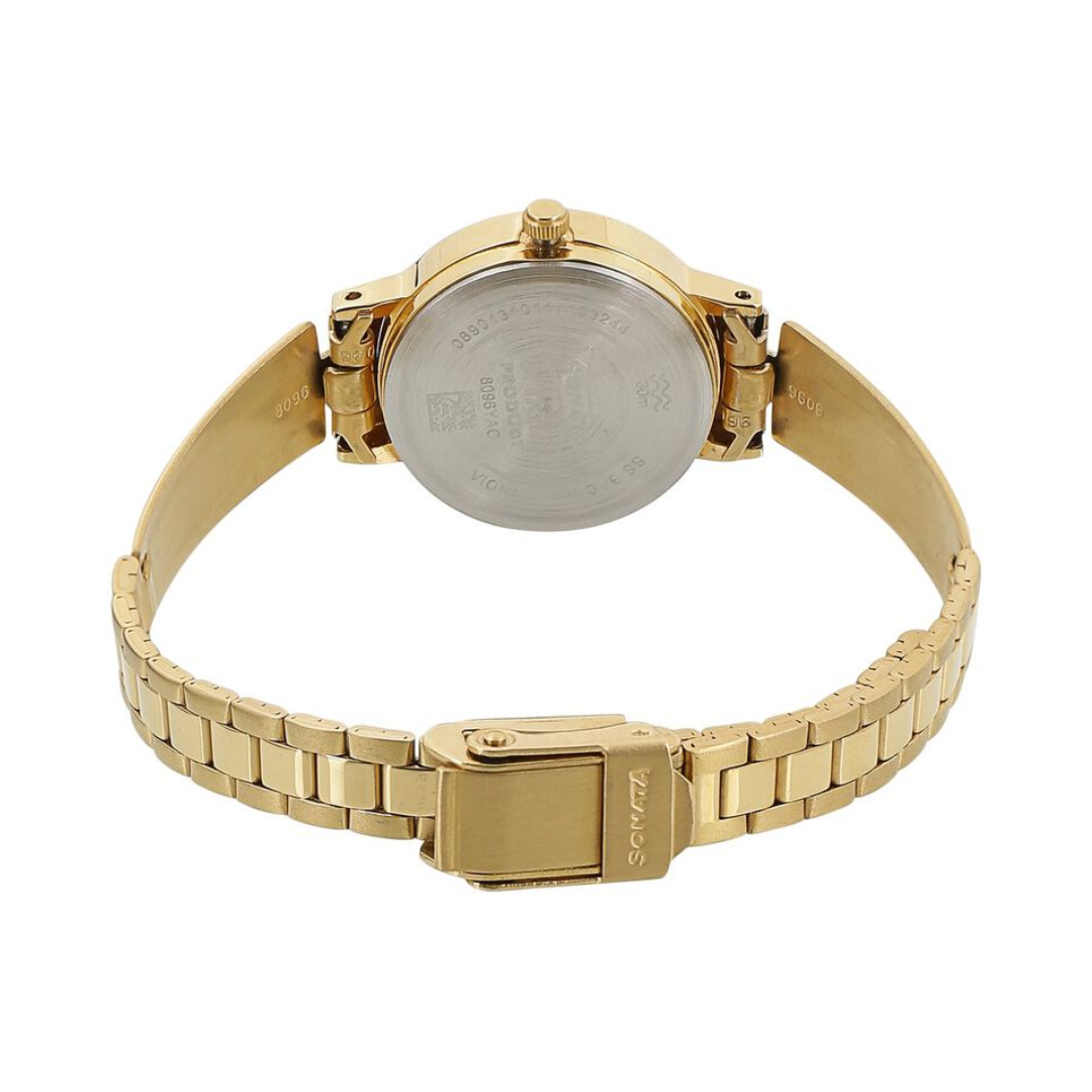 Sonata Black Dial Golden Metal Strap Watch - 8096YM03 - KRISHNA WATCH COMPANY