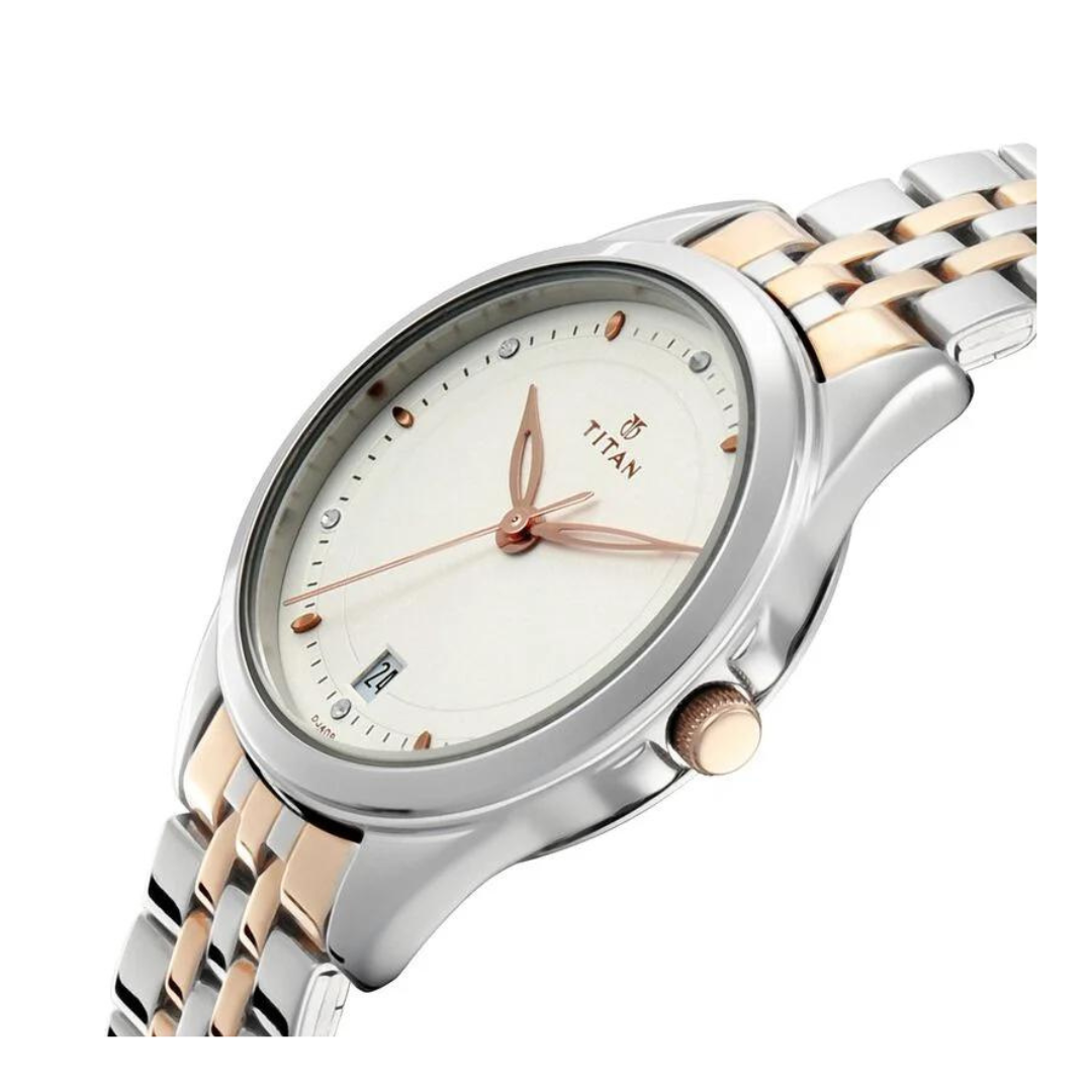 Titan Bandhan Quartz Analog with Day and Date Silver Dial Stainless Steel Strap Watch for Couple 17742565KM01 - KRISHNA WATCH COMPANY