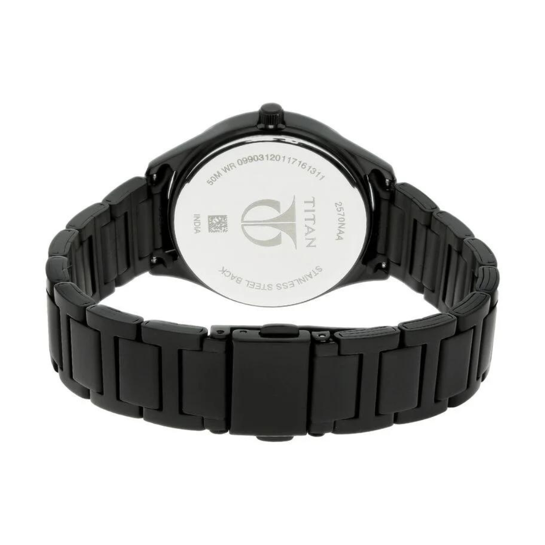 Titan Black Dial Black Stainless Steel Strap Watch - 2570NM01 - KRISHNA WATCH COMPANY
