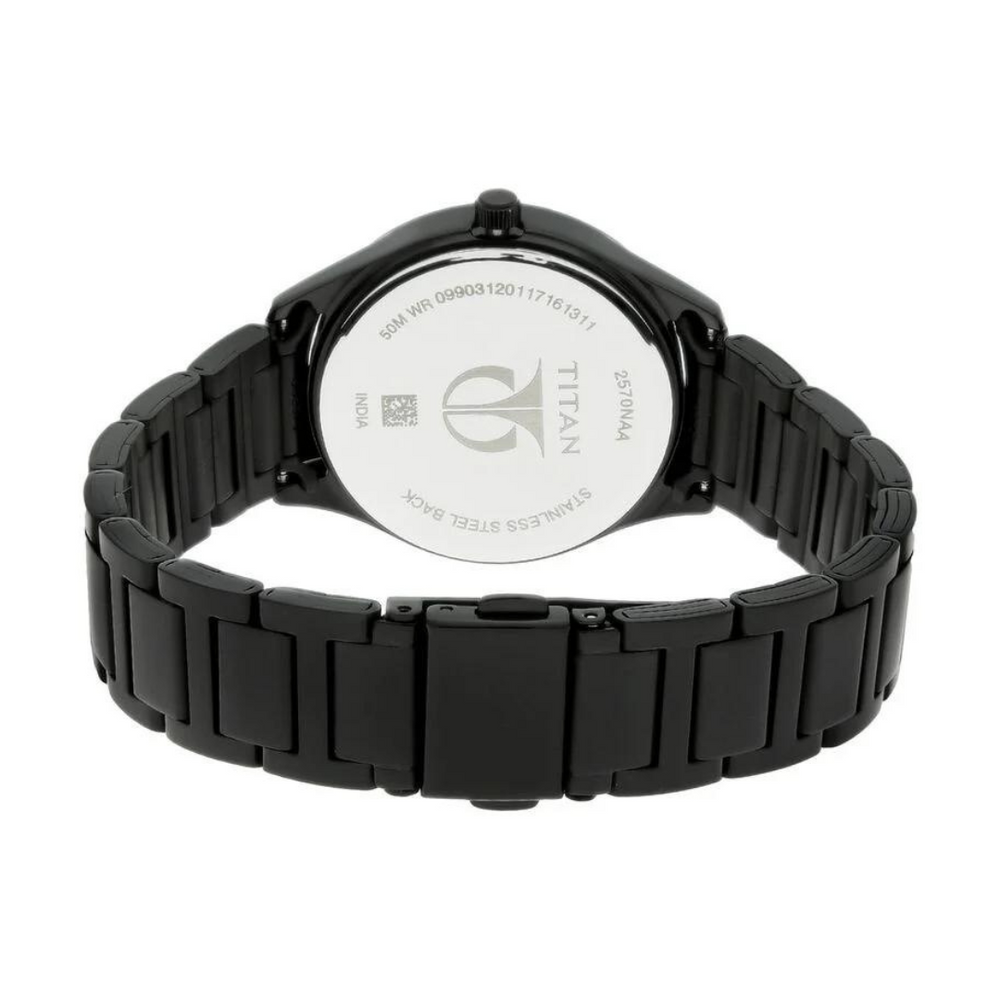 Titan Black Dial Black Stainless Steel Strap Watch - 2570NM01 - KRISHNA WATCH COMPANY