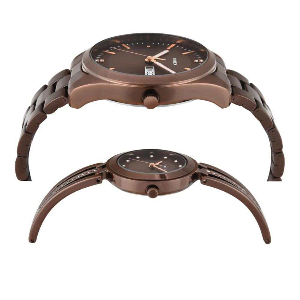 Timex Pairs Brown Round Analog Dial Watch- TW00PR311 - KRISHNA WATCH COMPANY