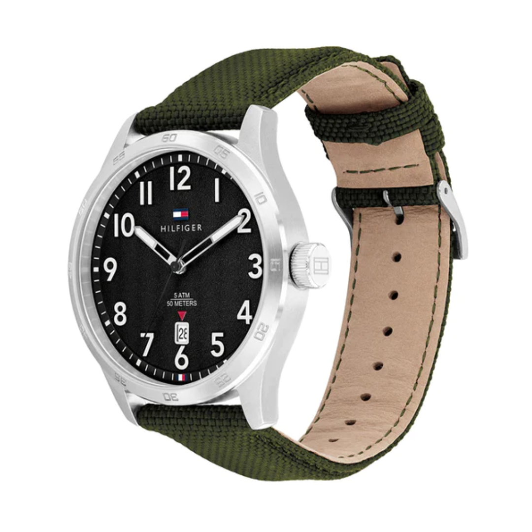 Tommy Hilfiger Men's Green Cordura Strap and Black Dial Quartz Basic Calendar Watch 1710593 - KRISHNA WATCH COMPANY