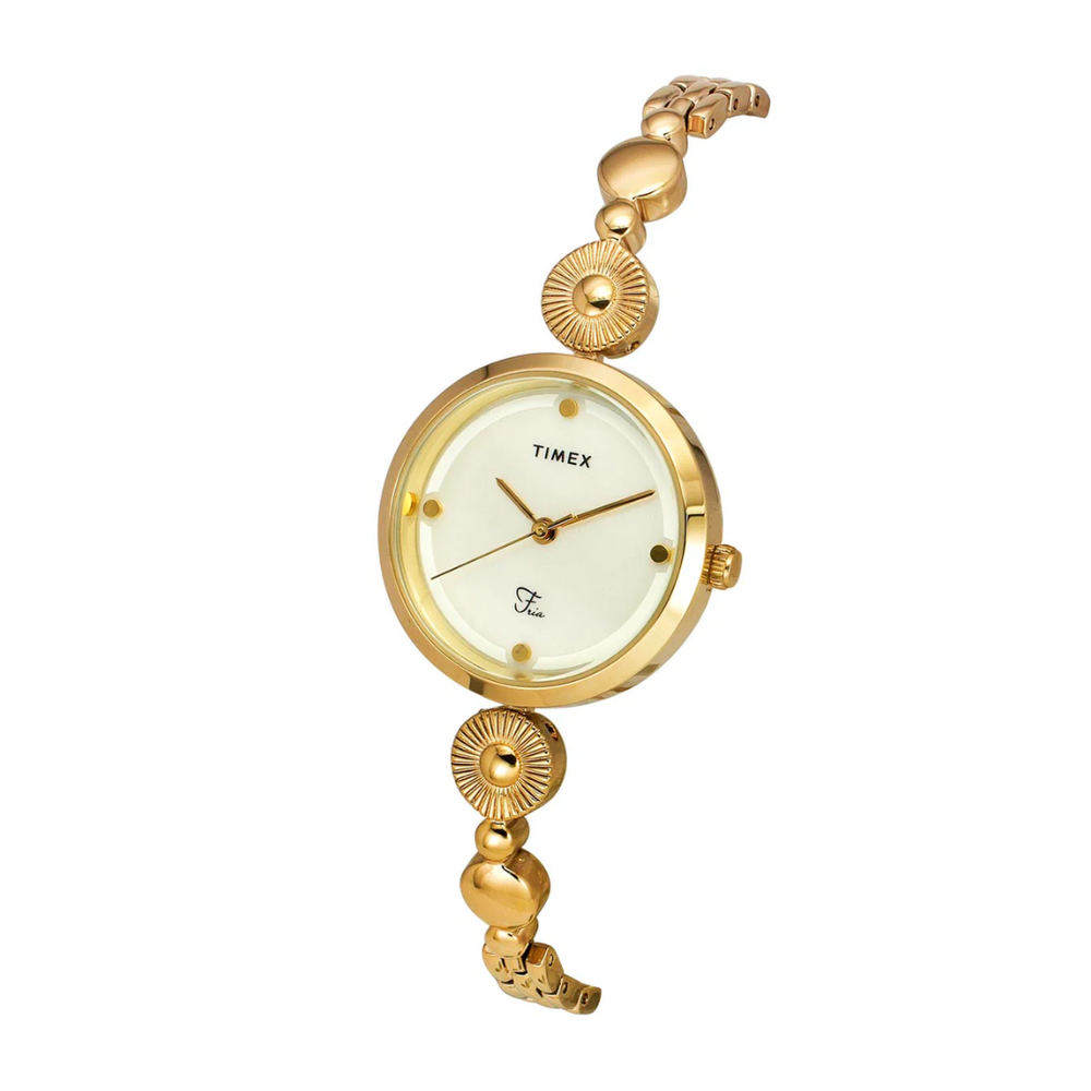 Timex Fria Women Off White Dial Round Analog Brass Dial Watch - TWEL18200 - KRISHNA WATCH COMPANY