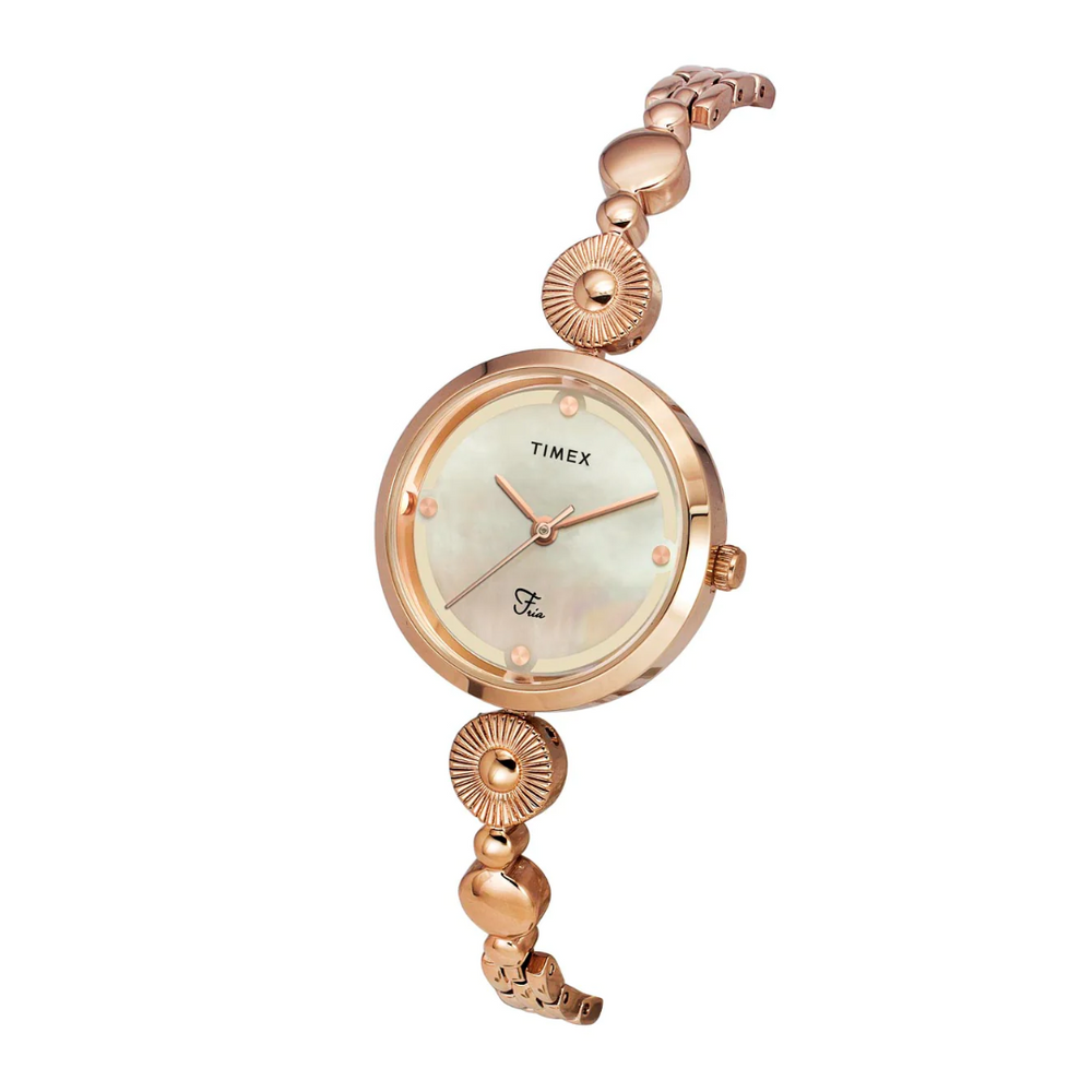 Timex Fria Women's Off White Dial Round Analog Brass Dial Watch TWEL18201 - KRISHNA WATCH COMPANY