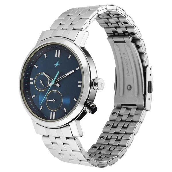 Fastrack Tick Tock Quartz Analog Blue dial Metal Strap Watch for Guys 3287km05 - KRISHNA WATCH COMPANY