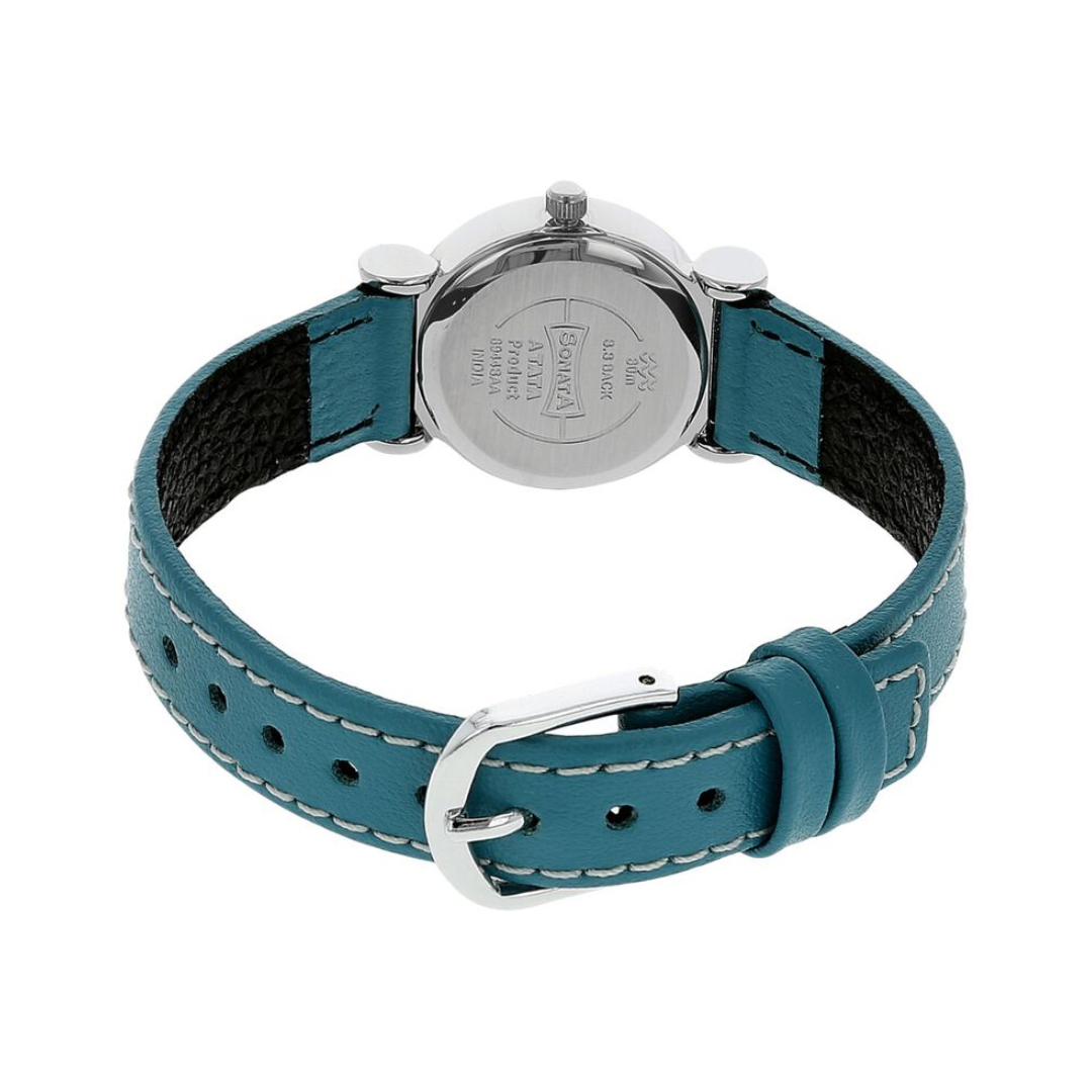 Sonata White Dial Blue Leather Strap Watch 8944SL01 - KRISHNA WATCH COMPANY